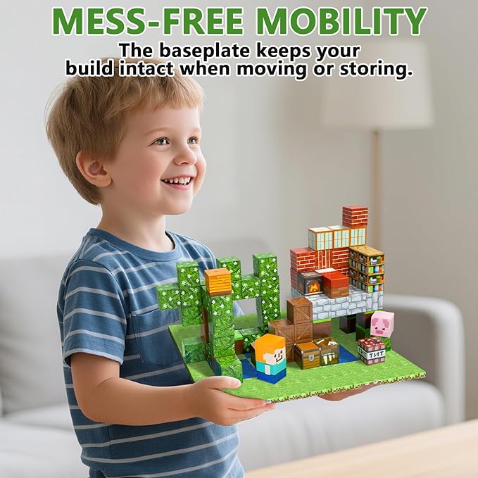 4PCS Baseplate for Minecraft Magnetic Blocks, Magnetic Building Blocks Baseplate Magnet Toys for Kids Ages 4-8 8-12-Baseplate 4" x 4", STEM Building Toys Birthday Gifts for Boys Girls, River