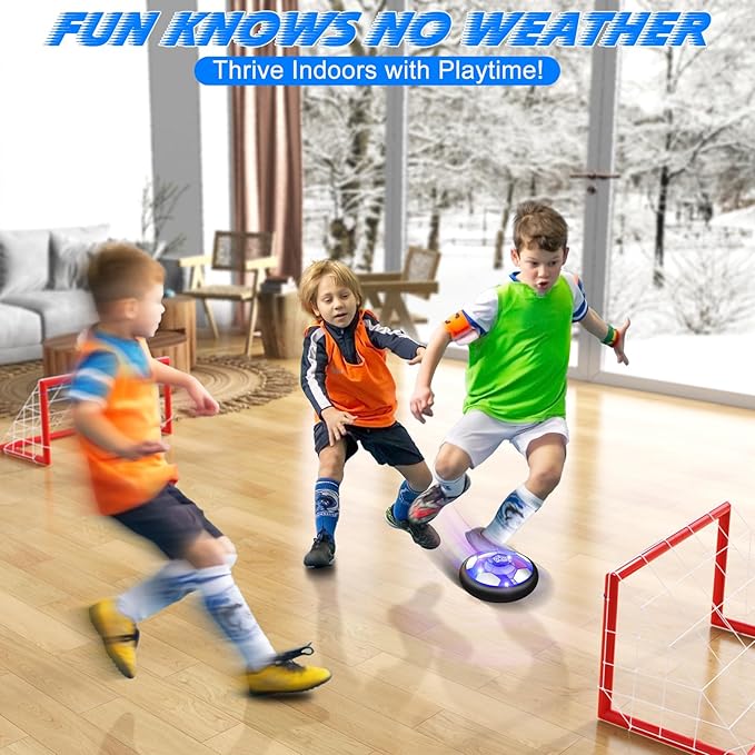2 in 1 Hover Soccer Ball Set, USB Rechargeable Air Power Soccer Kids Toys with LED Lights and Foam Bumper Protection, 2 Goals for Boys and Girls Ages 3 4 5 6 7 8-12 Indoor/Outdoor Games