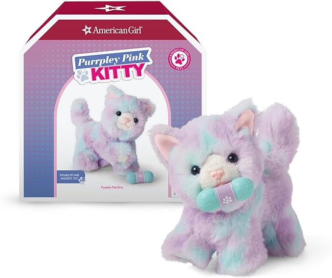 American Girl Truly Me 18-inch Doll Pet Purrpley Pink Kittycat with Magnetic Mouth to Hold Her Yarn Toy, For Ages 6+