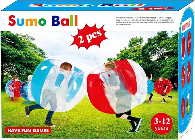SUNSHINE-MALL 2 PC Sumo Balls for Kids, Bumper Bounce Toys, Kid Sumo Balls, Lawn Game Ball for Kid Outdoor Team Gaming Play for 3+ Ages (36 inch,Blue+red)