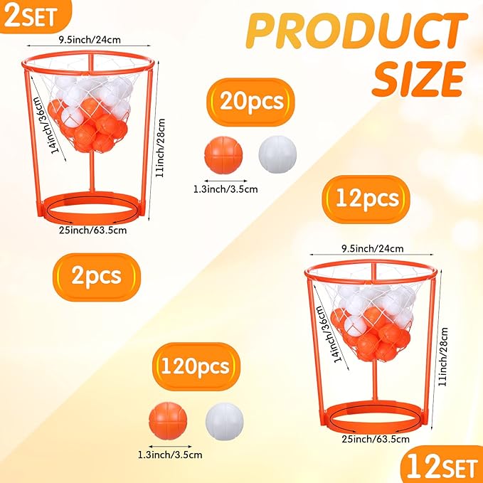 Libima 12 Pcs Head Hoop Basketball Party Game Set Portable Adjustable Basket Net Headband with Balls for Birthday Carnival Office Indoor Outdoor Activity(Orange)
