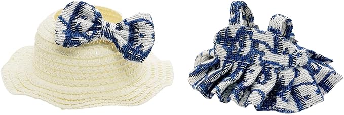 Doll Clothes for 17cm Dolls, Premium Handmade Fashion Clothes 3 Piece Set Including a Weaving Hat, Clothes and Bow with High-End Dolls Accessories for Play & Display - Pure Blue (No Doll No Logo)