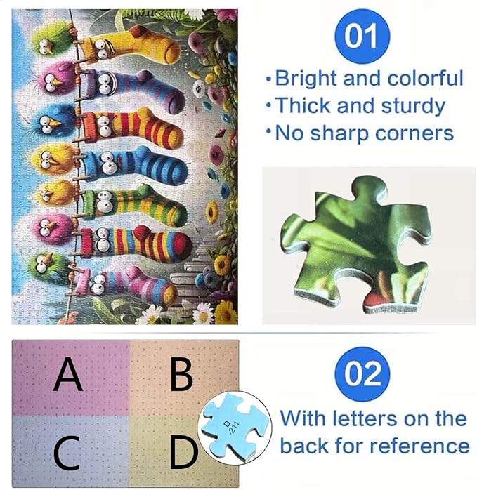 Birds Family Puzzles for Adults 1000 Pieces,Colorful Cartoon Socks 1000 Piece Puzzle for Adults,Hard Difficult and Challenging Jigsaw Puzzles Toy Games,Home Wall Decor 27.5 X 19.7inch