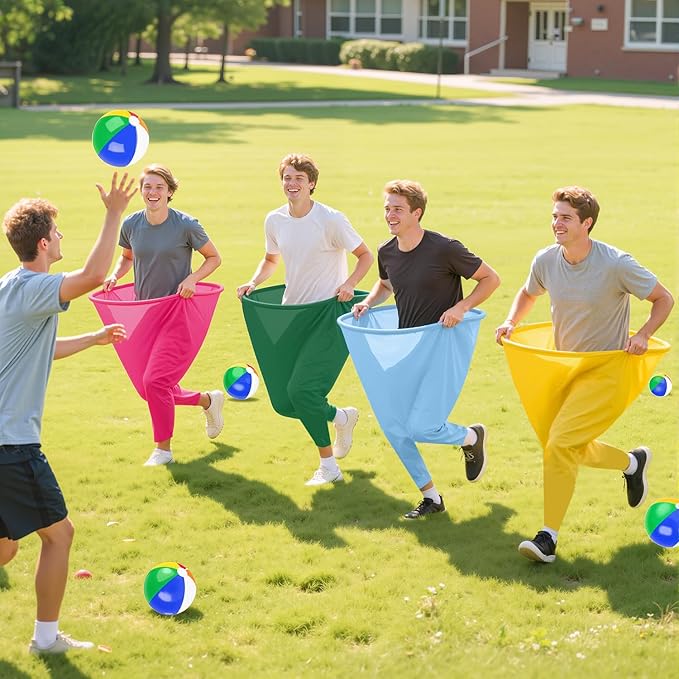 Grandma Pants Outdoor Game 4 PCS Fun Party Game Pants with 16 Bouncy Balls and 1 Air Pump (Random Colors) Granny Pants Outdoor Games for Adults and Family Entertainment Group Activities