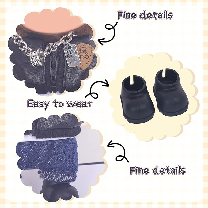 Used for Labubu Doll Outfit Clothes Designer Set,Compatible with Labubu Clothe Accessories for Doll (Black Leather Jacket Set)
