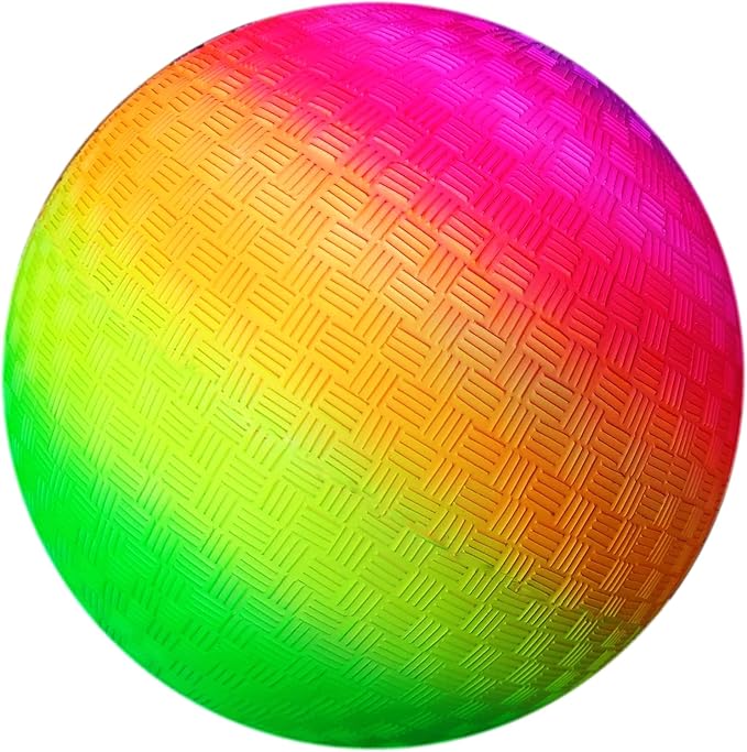 AppleRound 8.5-Inch Dodgeball Playground Balls (Pack of 2) with Pump - Official Size & Weight for Dodgeball, Handball, Kickball - for Kids, Camps, School PE, and Recreation - Blue and Rainbow