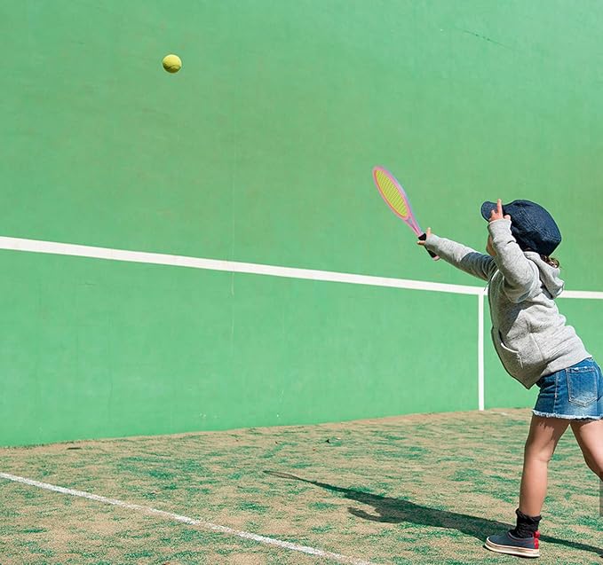 Crefotu Kid Tennis Racket Set for Toddler,Children,Sponge Handle, includes 6 Badminton, 1 Tennis Ball, Bag and 2 Balls - Increase Children's Sports,Improve Tennis Skills