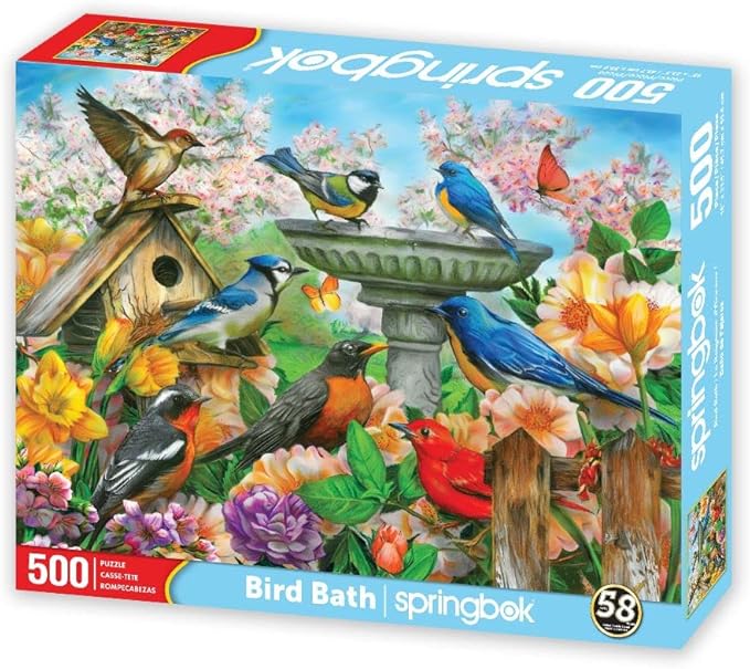 Springbok Bird Bath 500 Piece Jigsaw Puzzle for Adults - Unique Cut Pieces - Made in USA