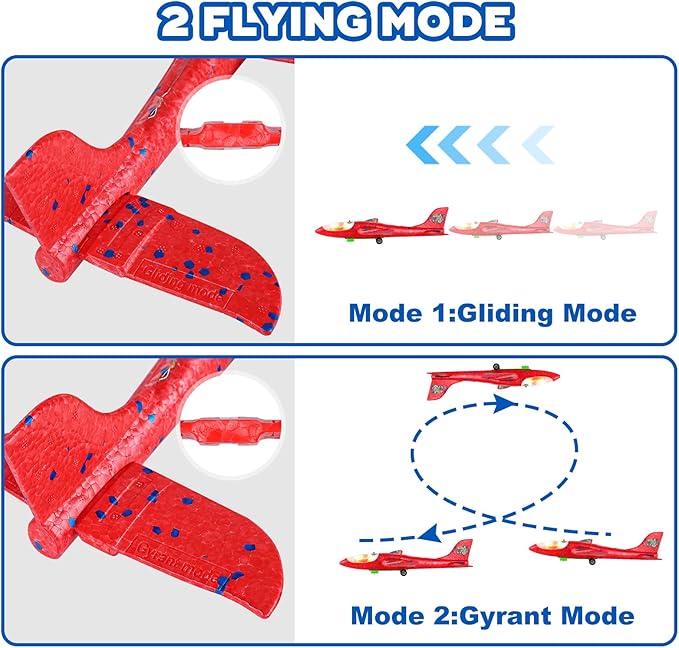 3 Pack Foam Airplane Launcher Toy with 3 DIY Stickers, 12.6" Glider Led Plane, Catapult Plane Boy Toys, Outdoor Sport Flying Toys for Kids Birthday Gifts for 4 5 6 7 8 9 10 11 12 Year Old Boys Girls