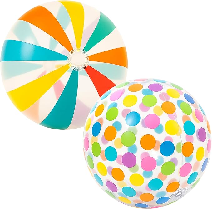 GiftExpress 40" Beach Balls 2 Pack - Polka Dot & Striped Giant Transparent Inflatable Balls for Swimming Pool Party - Summer Outdoor Water Toys & Decorations
