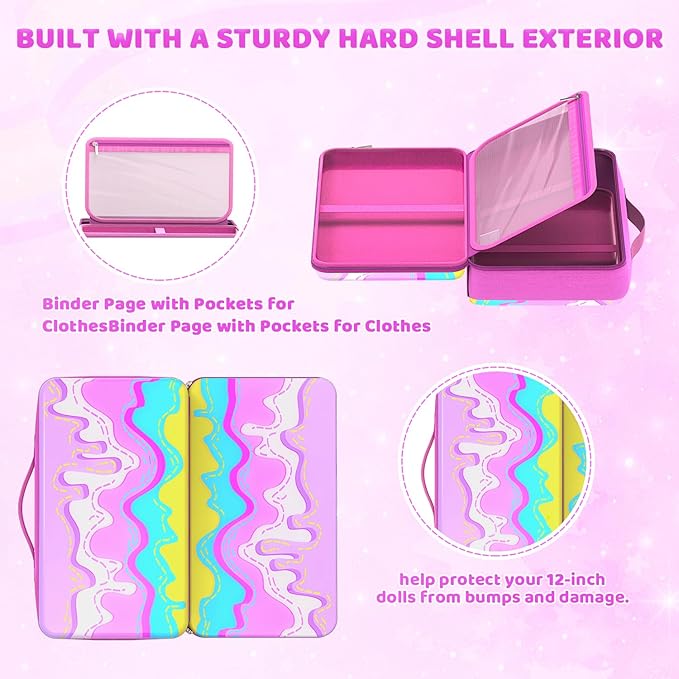 Stylish Travel Case for 12 Inch Fashion Dolls - Storage Solution with Pockets for Doll Accessories - Best for On-The-Go Travel (1-ice Cream)