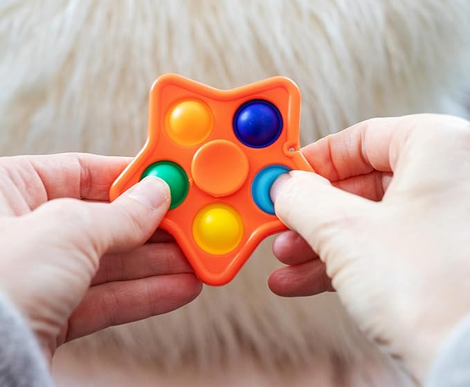 Pop Fidget Toy Spinner Orange Star 5-Button Bubble Popping Game | Satisfying Hand Popper Sensory Toys for Special Needs, ADD, ADHD | Anxiety and Stress Relief Games, Novelty Gifts