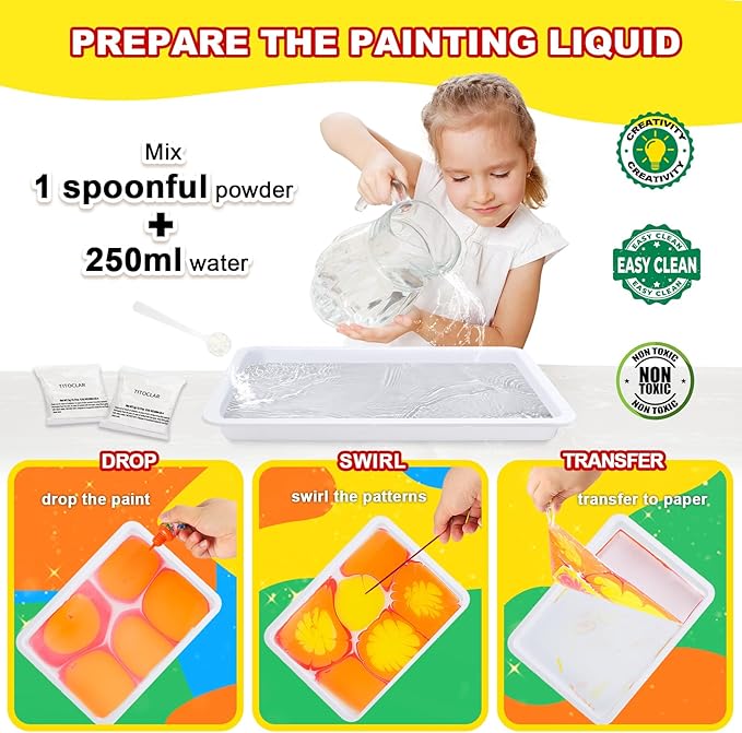 Water Marbling Paint Kit,Easter Basket Stuffers,Arts and Crafts for Kids,Birthday Gifts for Girls Boys 3+Years Old, Toys for Ages 8-13 5-7 3-6, Art Supplies for Kids