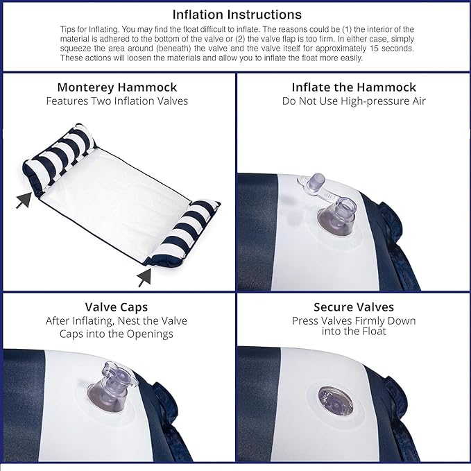 Aqua 4-in-1 Monterey Hammock Pool Float & Water Hammock, Multi-Purpose, Inflatable Pool Floats for Adults, Patented Thick, Non-Stick PVC Material, One Navy & One Burgundy/White Stripe, 2-Pack