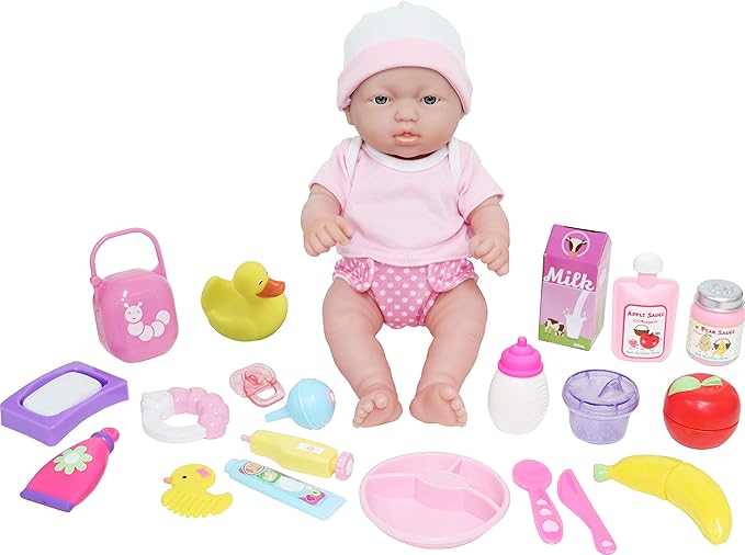 JC Toys - La Newborn Nursery | 25 Pieces Layette Deluxe Gift Set | 12" Life-Like Posable Vinyl Baby Doll w/ Accessories | Pink | Ages 2+ (18348)