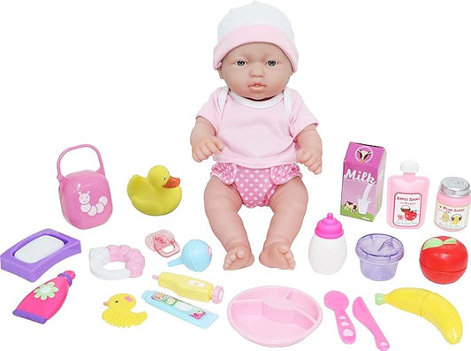 JC Toys - La Newborn Nursery | 25 Pieces Layette Deluxe Gift Set | 12" Life-Like Posable Vinyl Baby Doll w/ Accessories | Pink | Ages 2+ (18348)