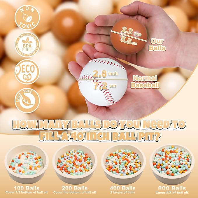 GOGOSO Ball Pit Balls for Toddler, Baby Plastic Playballs Kids Soft Pastel Pelotas Non-Toxic BPA-Free,Cream Coffee+Khaki+White,100 Balls