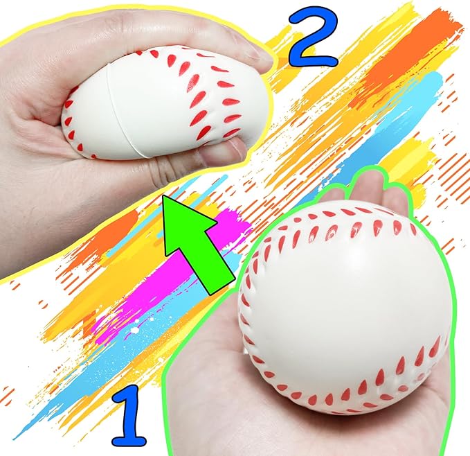 30PCS Large 2.5Inch Baseball Stress Ball,Stress Relief Balls,Squeeze Sports Ball,Squeeze Foam Balls for Themed Baseball Stress Anxiety Relief for Kids Children Playing,Party Gifts