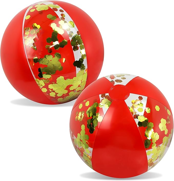 POZA Inflatable Beach Balls - Elegant Glitter Confetti Premium Floaters, Heavy Duty Vinyl Floatation Pool Toys for Pool Beach Party, UV Resistant Pool Décor