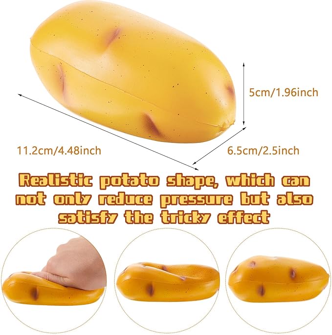 Charniol 2 Pack Funny Squeeze Potato Stress Ball for Adults Kids, Anxiety Relief Fidget Toy, Soft PU Desk Toy, Novelty Gag Gift for Coworkers Employee Office School Party, 4.4 x 2.6 x 2 Inch