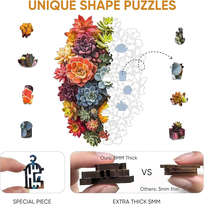 Delobi Succulent Waterfall Wooden Puzzles, 200 Pieces Jigsaw Puzzles 12.6'' x 9'', Unique Design Wooden Puzzles for Adults and Kids, Family Game Gift