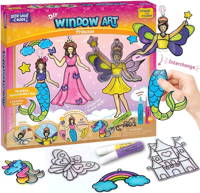 Imagimake Window Art Princess | Suncatcher Kit | Arts and Crafts for Kids Ages 8-12 | Girls Toys Age 6-8 | Easter Unicorn Gifts for Girls | 5 Year Old Girl Gift | 8 Year Old Girl Birthday Gift