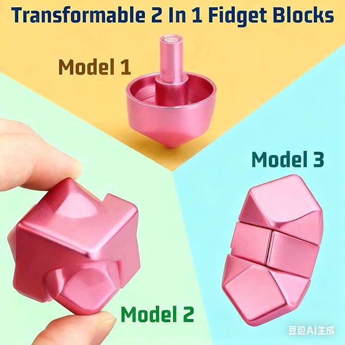 Infinity Gear Fidget Spinner for Kid Adult, Transformable Spinning Top Metallic Fidget Toys for Anti-Anxiety Stress Relief Autism ADHD, 2-in-1 Cube Focus Toy for Desktop Office Classroom Pink