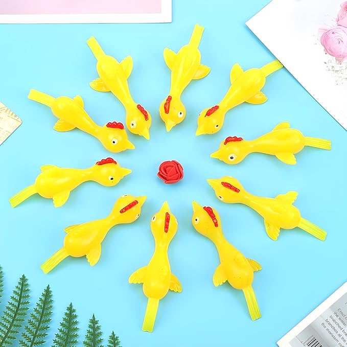 30 Pieces Rubber Chicken Slingshot Rubber Chickens Flying Chicken Slingshot Flicken Chicken Game Finger Slingshot Chicken Toys Chicken Flingers Flinging Chickens for Party Favors Activity Gift