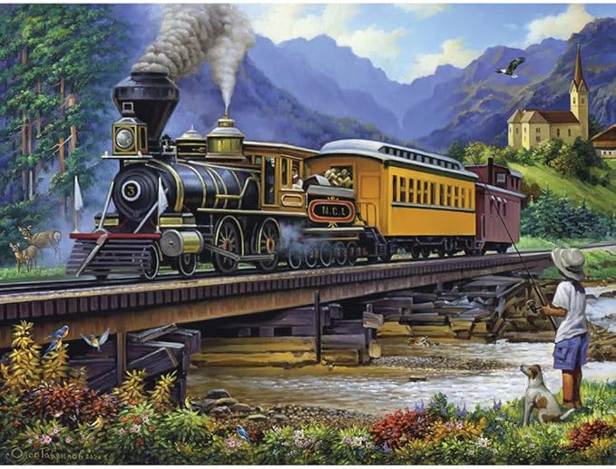 Bits and Pieces – 300 Piece Jigsaw Puzzle for Adults – Old Stream Train - Locamotive Track Rail Bridge Jigsaw Puzzle by Artist Oleg Gavrilov, Completed Puzzle Size: 18" x 24"