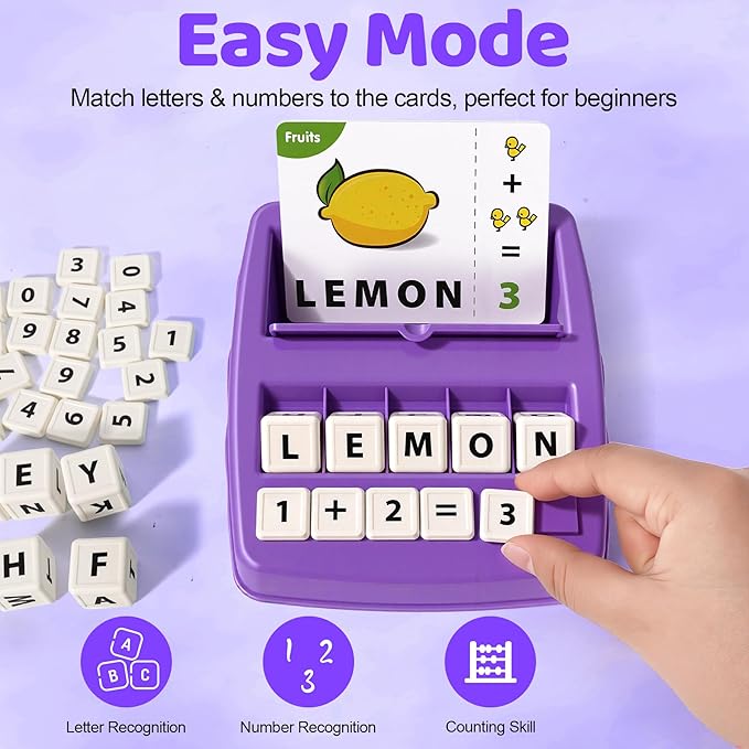 Educational & Learning Toys for Kids, 3-8 Years Old Matching Games with Letter & Math Flash Cards, Christmas Birthday Gifts for Preschool Boys Girls Grandkids - Purple