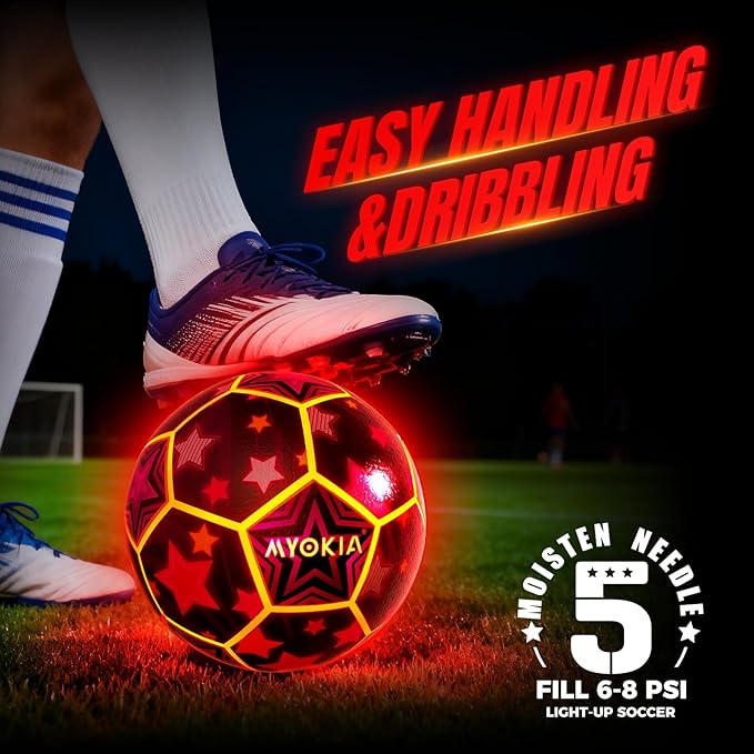 Light Up Soccer Ball Glow in The Dark Size 5 Indoor&Outdoor Sports Gifts Birthday Ideas for 3-15+ Boys, Girls, Teens with Pump & USB Cable, Tri-Color (Red, Green, Blue)，Outdoor Night Games