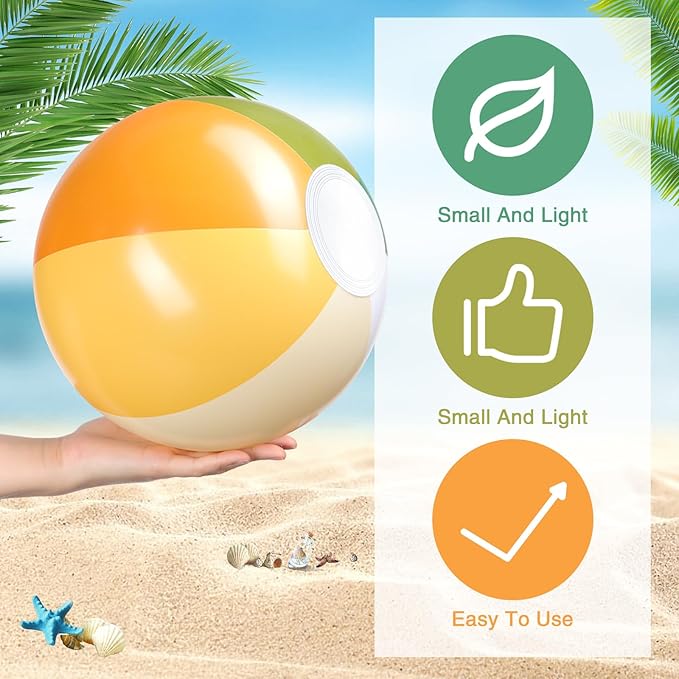 Realspring 12 Pcs Pastel Inflatable Beach Balls Kids Bulk Stripe Jumbo Big Beach Balls Pool Floating Toy for Adult Water Game Baby Shower Birthday Summer Swimming Party (Orange and Green,18 Inch)