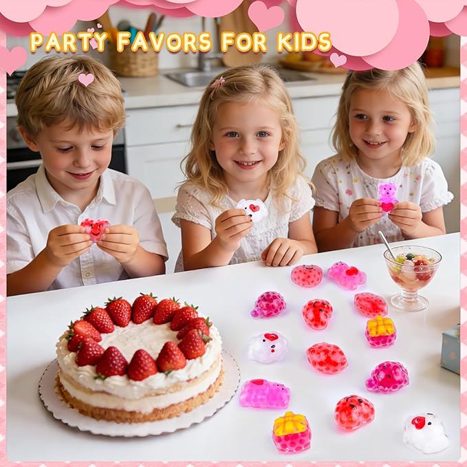 Valentine Day Mochi Squishy Toys for Kids Valentine Party Favors Goodie Bags Fillers Stuffers Squishies Valentine Treats Bags Gifts Squishy Fidget Toys Stress Relief Squeeze Toys Prizes for Kids