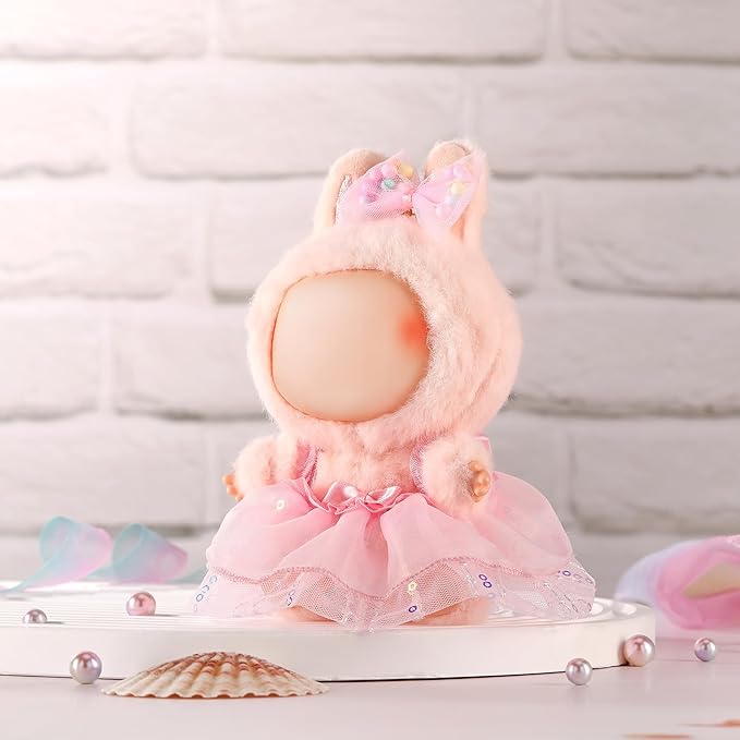 Doll Clothes for Labubu 17cm Have a Seat & Exciting Macaron & Big into Energy Series Dolls, Adorable Chic Dress Set for 17cm Dolls Accessories (Pink Gauze Skirt + Hairband)