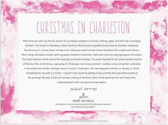 Michael Storrings Christmas in Charleston 1000 Piece Puzzle from Galison - Perfect Holiday Puzzle for Adults, Beautifully Illustrated Christmas Scene in Charleston, South Carolina, Fun Indoor Activity