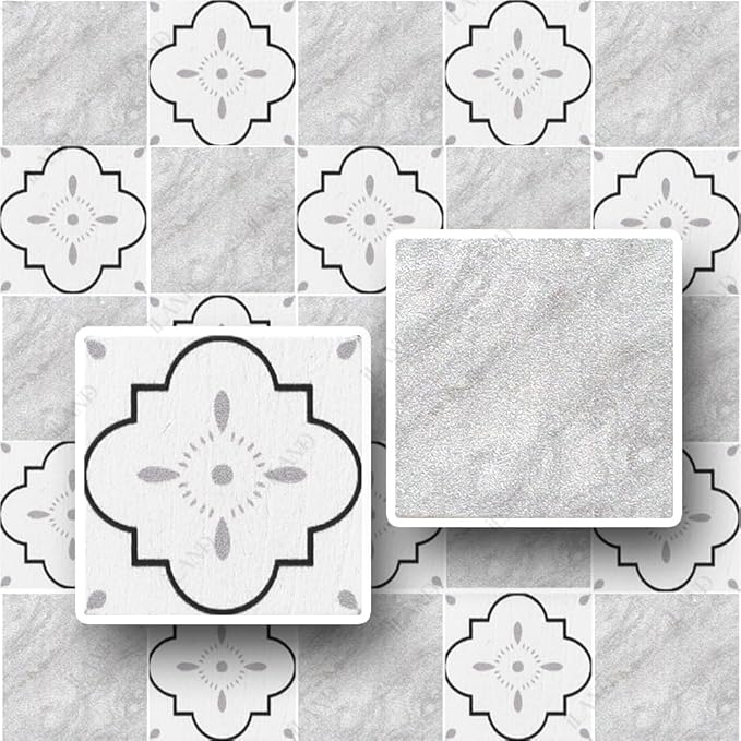 iLAND Dollhouse Flooring on 1/12 Scale 1/6 Scale, Miniature Dollhouse Accessories, 115pcs Double-Sided Dollhouse Floor Tiles (French White Floral & Grey Marble Tiles)