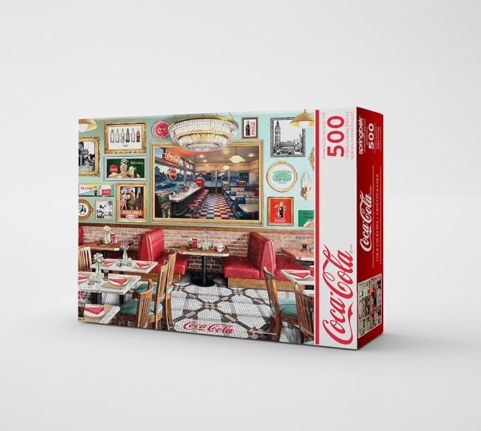 Springbok Coca-Cola Café 500 Piece Jigsaw Puzzle for Adults - Poster Now Included - Nostalgic Diner Puzzle - Unique Cut Pieces - Made in USA