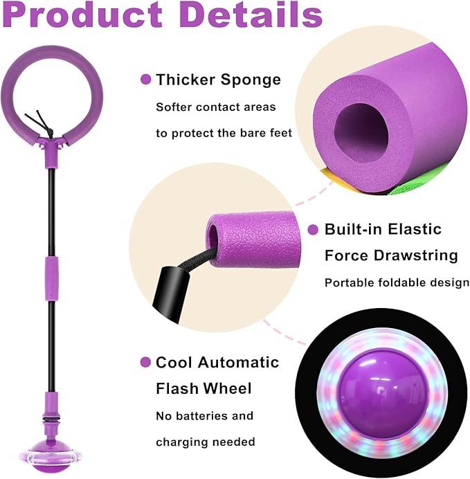 Skip Ball for Kids, Portable Foldable Colorful Flash Wheel Swing Ball Sports Fitness Toys for Girls & Boys,Toy for Kids & Adults. Gifts for Mom Women & Girls Toys Age 5-10 Years