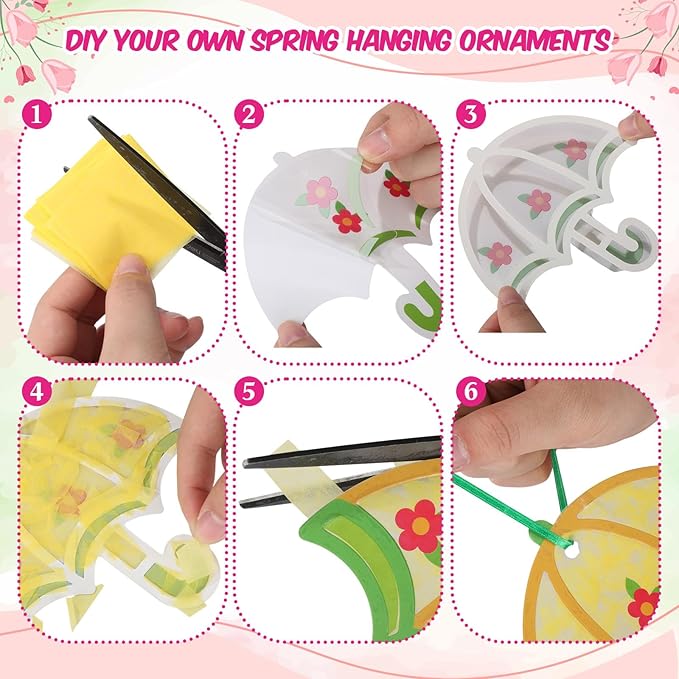 Feifeiya 24 Sets Spring Craft Kits Spring Suncatcher Crafts Flower Umbrella Rain Boot Tissue Paper Kit DIY Colorful Hanging Ornament for Springtime April Easter Window Art Activity Party Favors(Rainy)