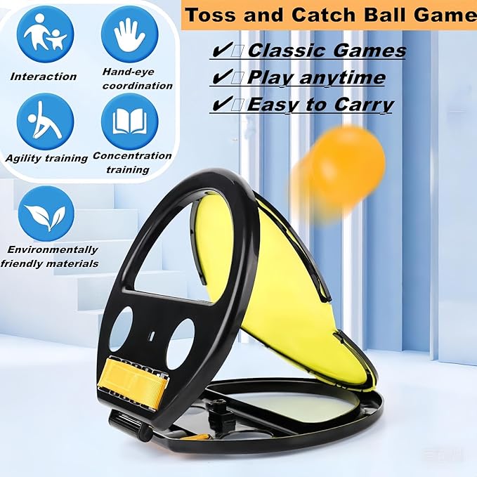 Toss and Catch Ball Game for Kids & Adults, 2Pcs Velcro Throw Catch Ball Set to Improve Hand Eye Coordination Ability, Portable Racket Pocket with Launcher, Ideal Outdoor Game Choice