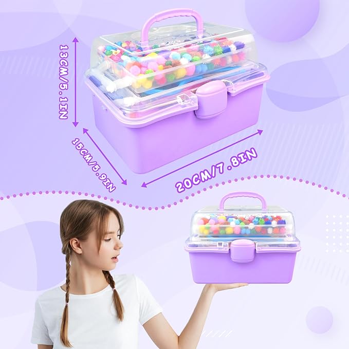 3000 Arts and Crafts Supplies for Kids Craft Kit Craft Box with Pipe Cleaners Arts and Crafts for Kids Age 4-6, 6-8, 8-12 DIY School Supplies Materials Set Toys Gifts for Girls Boys Toddlers, Purple