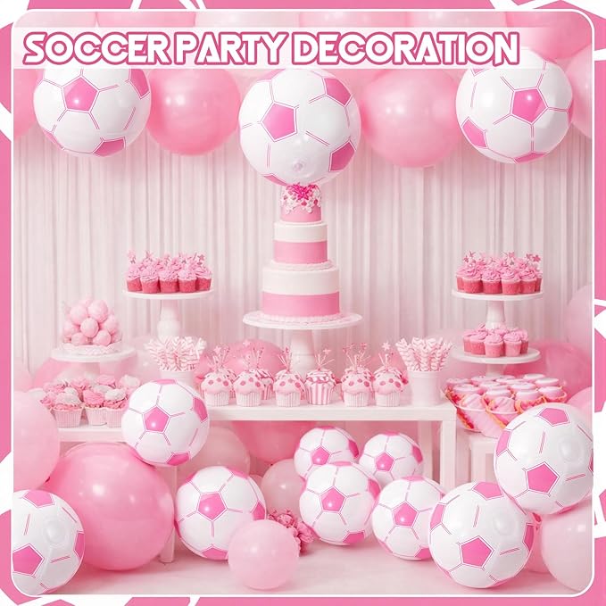 Pink Inflatable Soccer Balls Beach Balls Bulk for Games Outdoor Summer Pool Beach Activity Sports Birthday Soccer Party Decorations