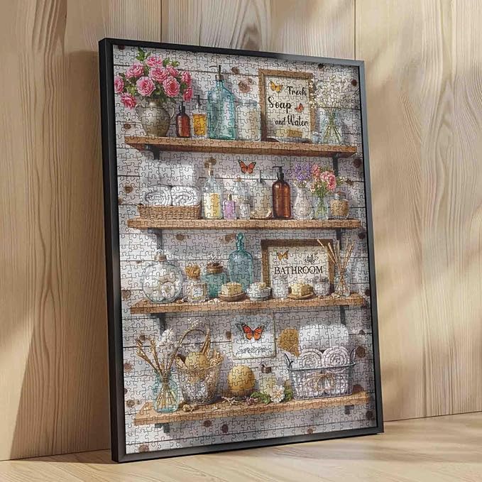 Bathroom Theme Puzzles 1000 Pieces for Adults, Retro Laundry Room Decoration Jigsaw Puzzles for Challenging Family Activity Games DIY Puzzle for Home Wall Decor Gifts - 19.7 x 27.6 Inches
