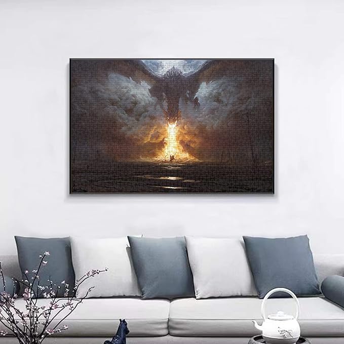 Jigsaw Puzzle 1500 Piece Dark Cloud Spitfire Dragon Adult Puzzle Wooden Puzzle Toy DIY Kit Home Decor 87x57cm