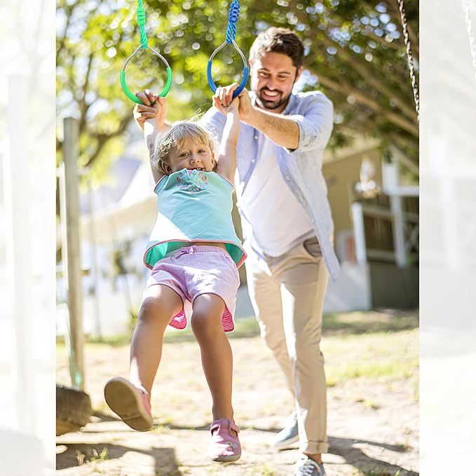 PELLOR Multi-Color Ninja Rings, Gymnastic Rings Backyard Playground Training Equipment Play for Kids & Adults, Swing Bar for Backyard Ninja Warrior Obstacle Course Kits