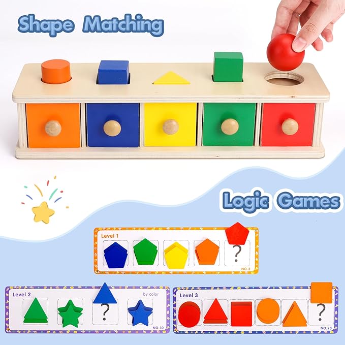 Peacurh Montessori Toys Wooden Color & Shape Sorter Toys for Toddlers 1-3, Matching Box Sorting Blocks Manipulatives Preschool Learning Educational Toy for 1 2 3 4 Year Old Boy Girl Kid Gifts