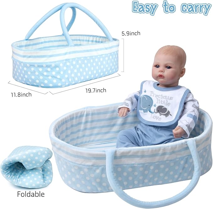 17-20-22 Inch Reborn Silicone Baby Doll Clothes Boy Reborn Clothes Baby Doll Accessories Set 12-Pieces Elephant Outfits+Bassinet +Soft Diapers and Feeding Accessory
