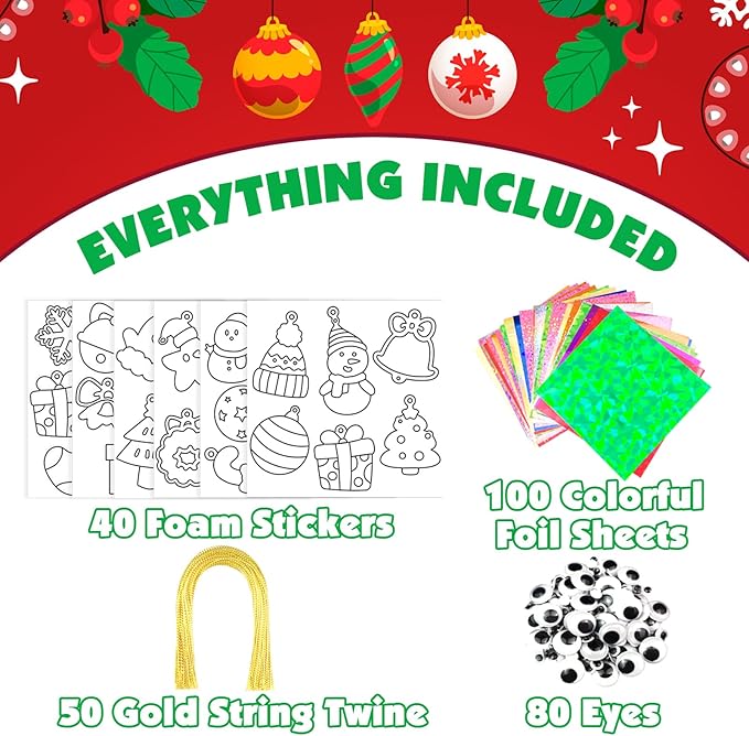 AJAZPER Foil Crafts for Kids, Christmas Crafts for Kids, Christmas Arts and Crafts Kits, Kid DIY Creative Activity for Kid Ages 4 5 6 7 8 9 10 Girls and Boys Toys Gifts Stocking Stuffers