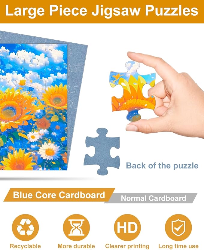 Yigney 6 Pack 48 Large Piece Jigsaw Puzzles for Seniors Alzheimer Products for Elderly Dementia Activities Memory Game for Patients in Nursing Home with Storage Box