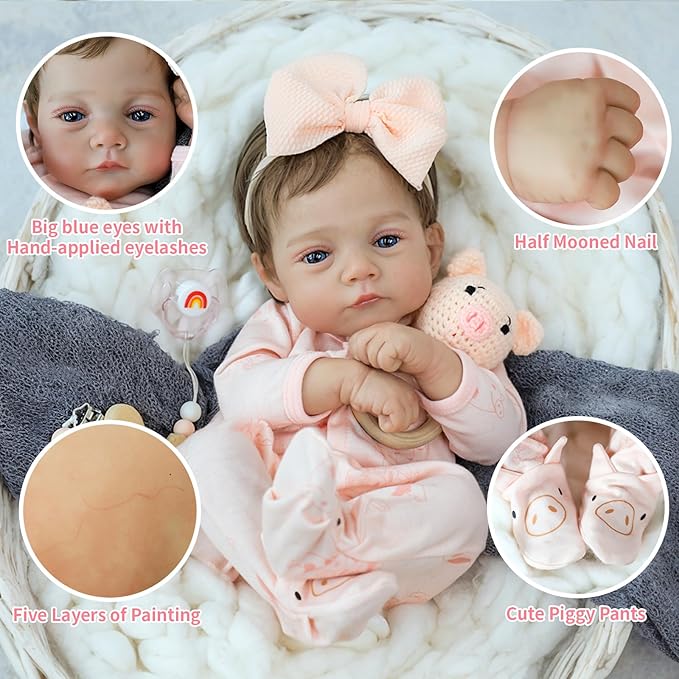 SCOM Realistic Reborn Baby Dolls - 18 Inch Lifelike Newborn Baby Dolls Adorable Girl, Real Life Baby Doll with Accessories, Soft Baby Doll Reborn Gift for 3+ Yrs Kids, Birthday Gift